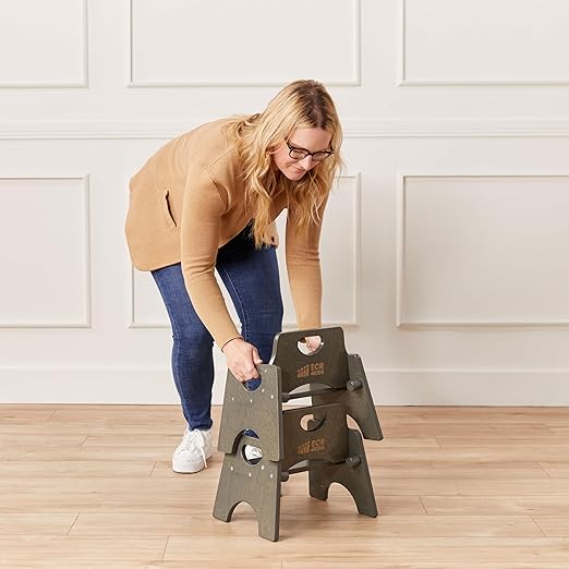 ECR4Kids Stackable Wooden Toddler Chair, 6in, Kids Furniture, Grey Wash, 2-Pack - LeafyLoom