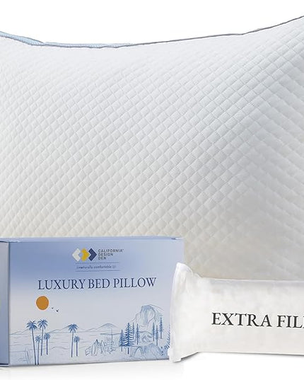 California Design Den Luxury Queen Size Pillow - Adjustable Loft Memory Foam - Soft Down Alternative - Cooling Luxury Hotel Pillows for Back, Stomach or Side Sleepers - Medium Soft, CertiPUR-US - LeafyLoom