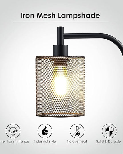BoostArea Industrial Floor Lamp, Standing Lamp with Hanging Iron Mesh Lamp Shade, 6W LED Bulb, Whole Metal Farmhouse Floor Lamp with Foot Switch, Rustic Floor Lamps for Living Room Bedroom, Black - LeafyLoom