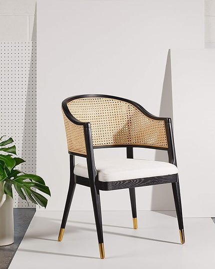 Safavieh Couture Home Collection Rogue Black/Natural Rattan Living Room Dining Accent Chair (Fully Assembled) SFV4106A - LeafyLoom