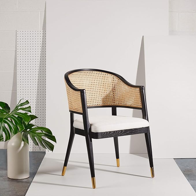 Safavieh Couture Home Collection Rogue Black/Natural Rattan Living Room Dining Accent Chair (Fully Assembled) SFV4106A - LeafyLoom