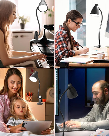BOHON Desk Lamp 3 Color Modes 10 Brightness Dimmer Reading Light 10W 38 LED Clamp Lamp with Auto Off Timer 360° Flexible Gooseneck Clip on Light for Bed Bedside, AC Adapter Include - LeafyLoom