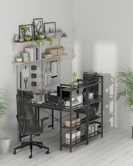 4NM 35" Small Computer Desk with 4-Tier Bookshelf, Home Office Desk Writing Workstation Study Table Multipurpose for Small Space Work - Grey and Black - LeafyLoom