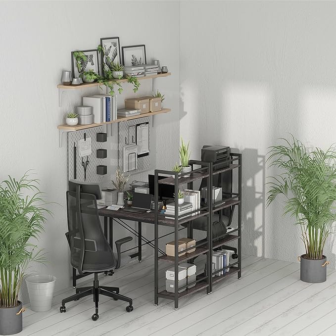 4NM 35" Small Computer Desk with 4-Tier Bookshelf, Home Office Desk Writing Workstation Study Table Multipurpose for Small Space Work - Grey and Black - LeafyLoom