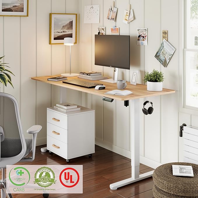Monomi Electric Standing Desk, 71 x 31.5 inches Height Adjustable Desk, Ergonomic Home Office Sit Stand Up Desk with Memory Preset Controller (Natural Top/White Frame) - LeafyLoom