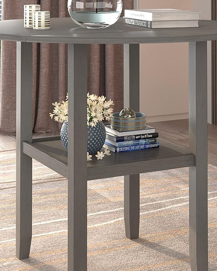 NicBex Dining Table Contemporary Kitchen Table Farmhouse Rustic Round Counter Height Kitchen Dining Table with Drop Leaf and One Shelf for Small Places Round Dining Table, Easy Assembly, Gray - LeafyLoom
