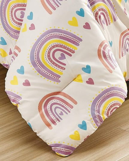for Kids Rainbow Hearts 4-Piece Comforter Set - Beautiful Motif Design Bedding Set with Embrodery Print - LeafyLoom