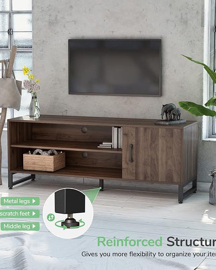 Novilla Media Console, TV Stand for TV's up to 58" Flat Screen Living Room Storage Cabinet Doors and Shelves Entertainment Center, 53 Inches, Walnut - LeafyLoom