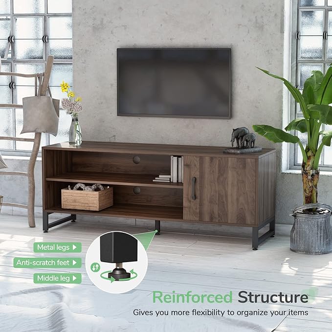 Novilla Media Console, TV Stand for TV's up to 58" Flat Screen Living Room Storage Cabinet Doors and Shelves Entertainment Center, 53 Inches, Walnut - LeafyLoom