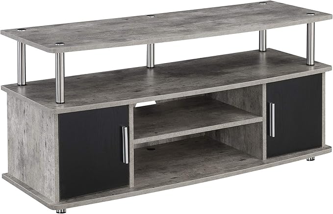 Convenience Concepts Designs2Go Monterey TV Stand with Cabinets and Shelves, Faux Birch/Black - LeafyLoom