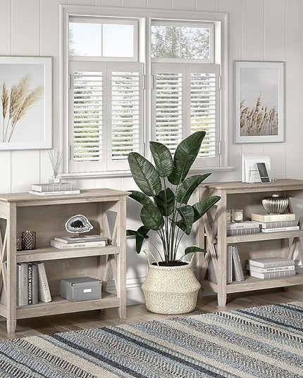 Bush Furniture Key West Small 2 Shelf Bookcase in Washed Gray - LeafyLoom