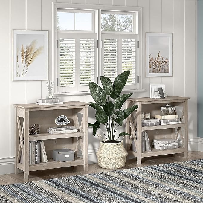 Bush Furniture Key West Small 2 Shelf Bookcase in Washed Gray - LeafyLoom