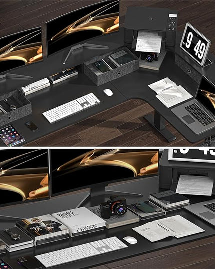 L Shape Standing Desk, 67 * 48 Inches Adjustable Height Standing Desk with 4 Drawers, Corner Electric Standing Desk with Monitor Stand for Home Office, Classic Black - LeafyLoom