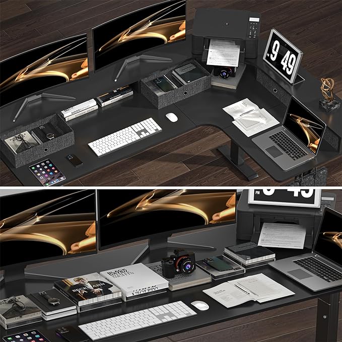 L Shape Standing Desk, 67 * 48 Inches Adjustable Height Standing Desk with 4 Drawers, Corner Electric Standing Desk with Monitor Stand for Home Office, Classic Black - LeafyLoom