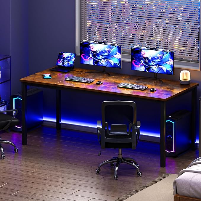 Need Large Computer Desk 70.8 x 31.5 inches Conference Table Large Office Desk Writing Table Workstation for Home Office,Rustic Brown & Black 10FJGSAC3-180FG-ND - LeafyLoom