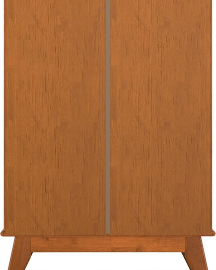 SIMPLIHOME Draper SOLID HARDWOOD Mid Century Modern 32 inch Wide Bar Cabinet in Teak Brown for The Living room, dining room and kitchen - LeafyLoom