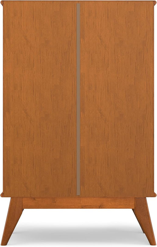 SIMPLIHOME Draper SOLID HARDWOOD Mid Century Modern 32 inch Wide Bar Cabinet in Teak Brown for The Living room, dining room and kitchen - LeafyLoom