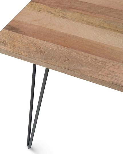 SIMPLIHOME Hunter SOLID MANGO WOOD and Metal 66 Inch Rectangle Industrial Dining Table in Natural, For the Dining Room - LeafyLoom