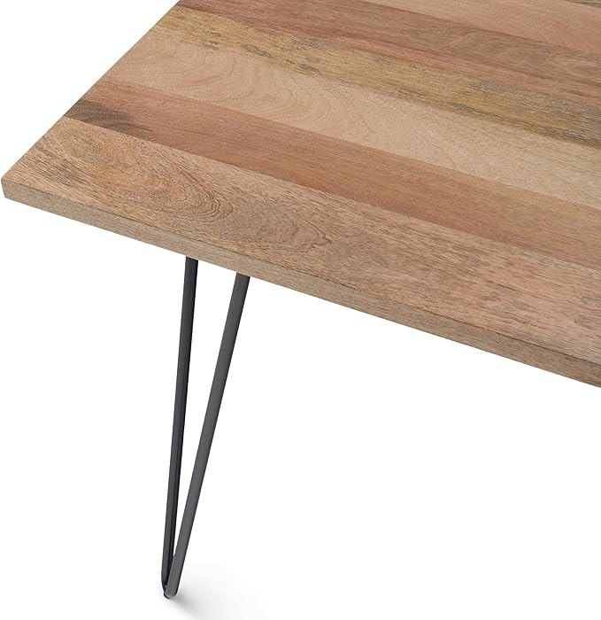 SIMPLIHOME Hunter SOLID MANGO WOOD and Metal 66 Inch Rectangle Industrial Dining Table in Natural, For the Dining Room - LeafyLoom