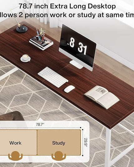 78.7 Inch Large Double Home Office Compuer Desk Two Person Study Table - LeafyLoom
