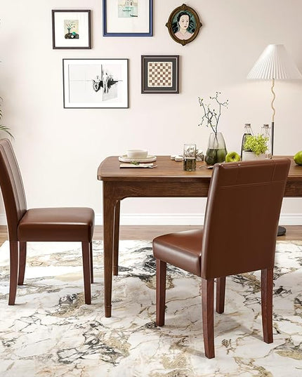 Soohow Upholstered Set of 2 with Solid Wood Legs Armless Indoor Dining Room, Kitchen Table Parson Chairs, Dark Brown Leather - LeafyLoom