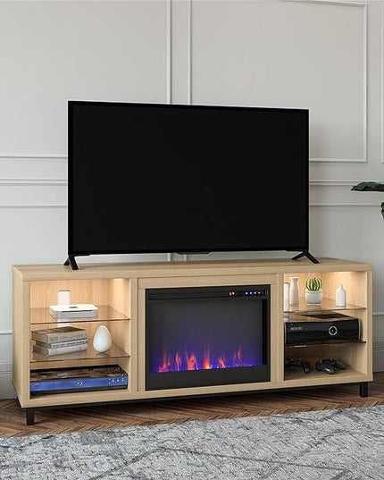 Ameriwood Home Lumina Fireplace TV Stand, Deluxe 70", Blonde Oak - LeafyLoom