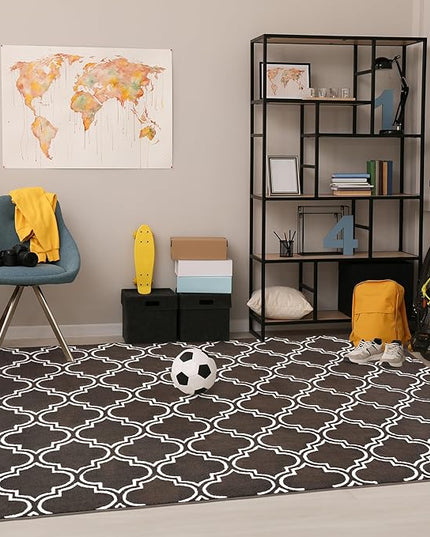 Chicrug Shag Geometric 4x6 Area Rug for Living Room, Large Modern Memory Foam Indoor Carpet, Fluffy Rug for Bedroom Bedside Room Decor for Family Girls Kids Nursery, Brown/White - LeafyLoom