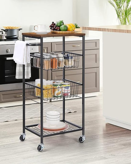NORCEESAN Rolling Storage Cart 4 Tier Kitchen Cart on Wheels Metal Mobile Utility Cart with Storage Basket Shelf Bathroom Organizer Cart with Handle Pantry Trolley Cart with Tabletop for Home Office - LeafyLoom