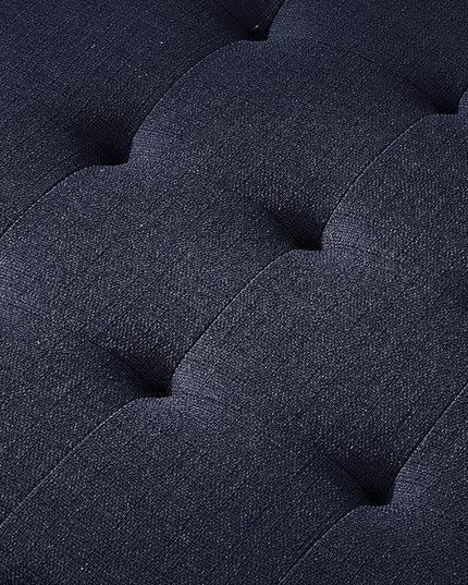 24KF Large Square Upholstered Tufted Linen Ottoman, Large Footrest Ottoman with Solid Wood Shelf- Navy Blue - LeafyLoom