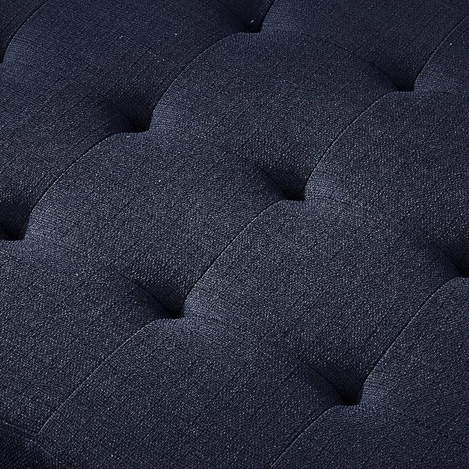 24KF Large Square Upholstered Tufted Linen Ottoman, Large Footrest Ottoman with Solid Wood Shelf- Navy Blue - LeafyLoom
