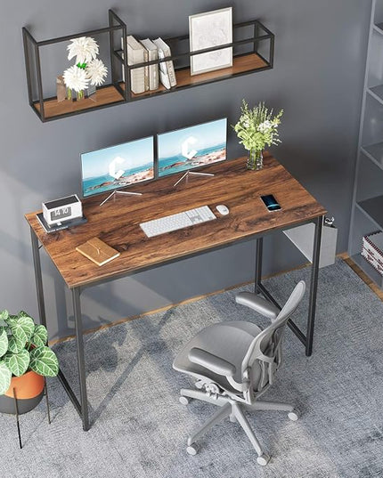 CubiCubi Computer Desk 40 Inch Study Writing Table for Home Office, Modern Simple Style PC Table with Storage Bag, Brown - LeafyLoom