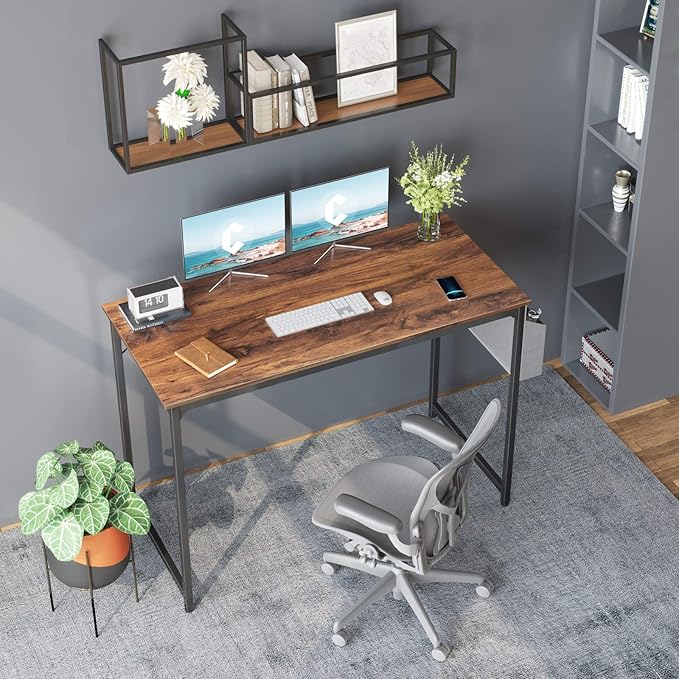 CubiCubi Computer Desk 40 Inch Study Writing Table for Home Office, Modern Simple Style PC Table with Storage Bag, Brown - LeafyLoom