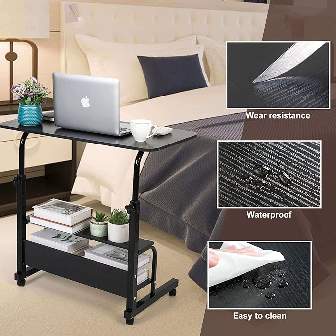 Laptop Desk Removable and Adjustable Height Table for Bedroom Bedside Table Lazy Sofa Table Minimalist Office Desk Home Student Writing Desk Desk, Small Standing Desk with Storage TV Tray Table.Black - LeafyLoom