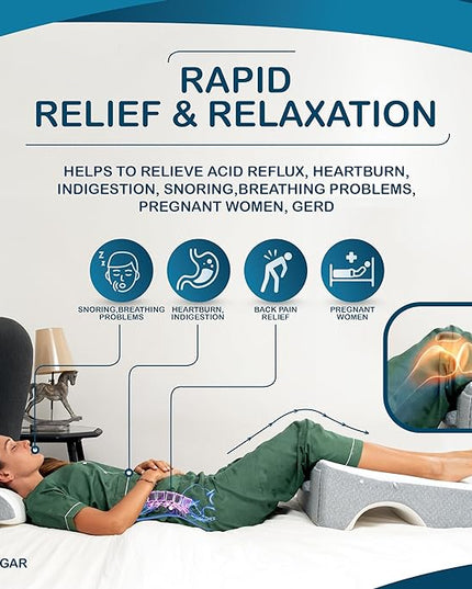 Bed Wedge Pillow 8 inch | Memory Foam Wedge Pillow for Sleeping | Triangle Pillow Wedge | Acid Reflux Pillow | Post-Surgery Support Cushion | Back, Head, Knee, Elbow Support | Pregnancy Pillow - LeafyLoom