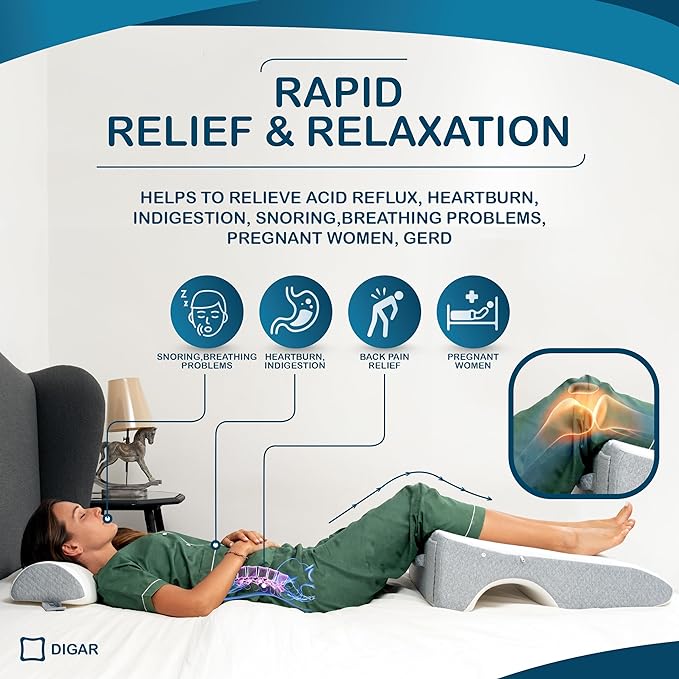 Bed Wedge Pillow 8 inch | Memory Foam Wedge Pillow for Sleeping | Triangle Pillow Wedge | Acid Reflux Pillow | Post-Surgery Support Cushion | Back, Head, Knee, Elbow Support | Pregnancy Pillow - LeafyLoom