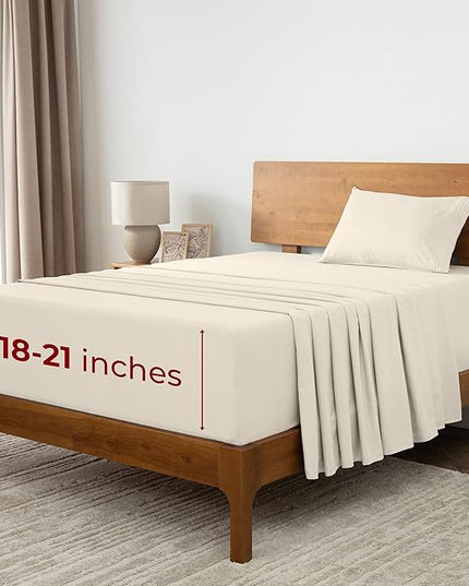 Mellanni Extra Deep Twin XL Sheets - 3 PC Iconic Collection Bedding Sheets & Pillowcases - Luxury, Ultra Soft, Cooling Bed Sheets - Extra Deep Pocket up to 21 inch (Twin Extra Long, Golden Ivory) - LeafyLoom