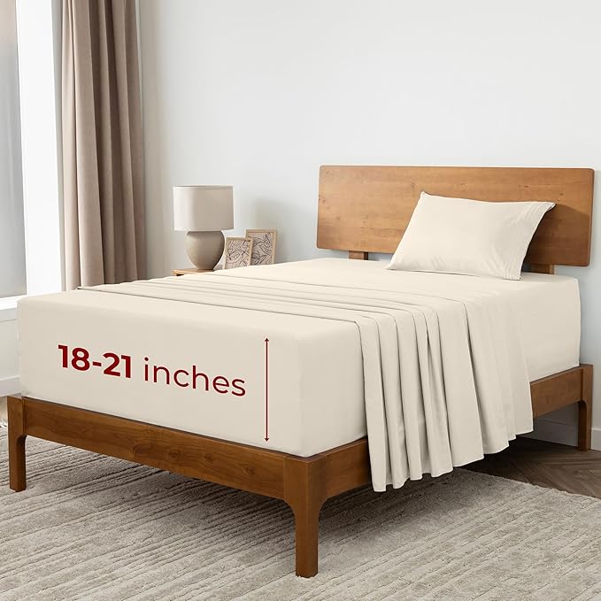 Mellanni Extra Deep Twin XL Sheets - 3 PC Iconic Collection Bedding Sheets & Pillowcases - Luxury, Ultra Soft, Cooling Bed Sheets - Extra Deep Pocket up to 21 inch (Twin Extra Long, Golden Ivory) - LeafyLoom
