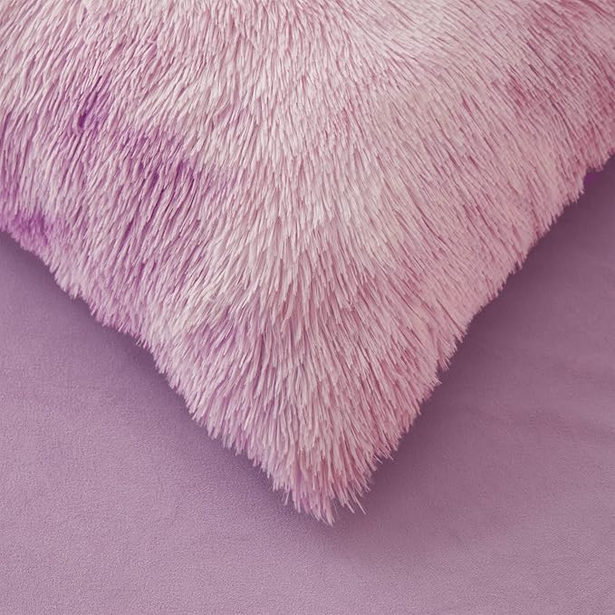 Tie dye Lavender Plush Fluffy Comforter Cover Set Queen - Ultra Soft Faux Fur tie dye Bedding Sets 3 Pieces (1 Shaggy Duvet Cover + 2 Pillow case) Fluffy Bed Set (Tie Dye Lavender, Queen) - LeafyLoom