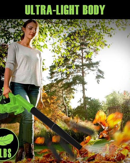 Alloyman Leaf Blower, 20V Cordless Leaf Blower, with 2 X 4.0Ah Battery & Charger, 2-in-1 Electric Leaf Blower & Vacuum for Yard Cleaning/Snow Blowing. Green - LeafyLoom
