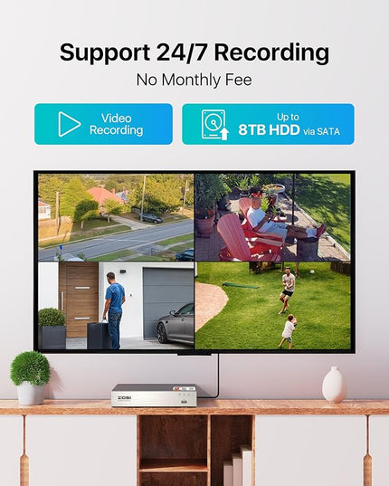 ZOSI 8CH 5MP Lite Home Security Camera System with 1-Way Audio,4x 1080p Metal Indoor Outdoor Cameras,AI Human/Vehicle Detection,Night Vision,Remote Access,H.265+ 8-Channel CCTV DVR No Hard Drive ZOSI