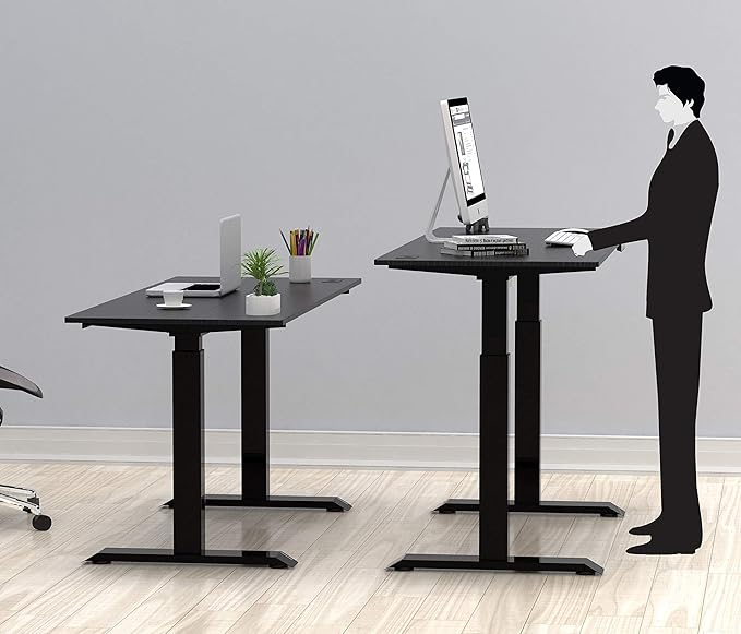 SHW Memory Preset Electric Height Adjustable Standing Desk, 48 x 24 Inches, Black - LeafyLoom