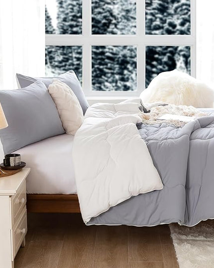 COTTEBED Ultra-Soft Reversible Warm Comforter Set Twin Sized, Winter Milk Cup Grey White Breathable Bedding Down Alternative Comforter for Boy Kids Girl School College Dorm Christmas, Twin/TwinXL - LeafyLoom