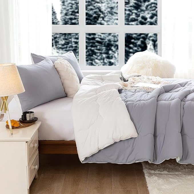 COTTEBED Ultra-Soft Reversible Warm Comforter Set Twin Sized, Winter Milk Cup Grey White Breathable Bedding Down Alternative Comforter for Boy Kids Girl School College Dorm Christmas, Twin/TwinXL - LeafyLoom