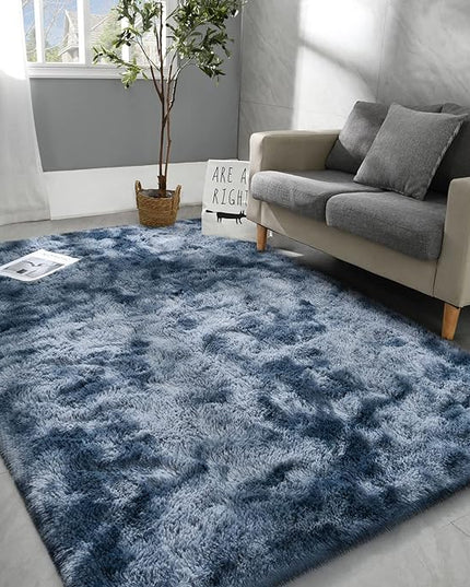 5x8 Large Area Rugs for Living Room, Super Soft Fluffy Modern Bedroom Rug, Tie-Dyed Blue Grey Indoor Shag Fuzzy Carpets for Girls Kids Nursery Room Home Decor - LeafyLoom