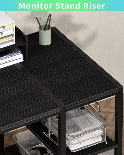 Computer Desk - 47” Gaming Desk, Home Office Desk with Storage, Small Desk with Monitor Stand, Storage Space-Savor, Modern Table, Black. - LeafyLoom