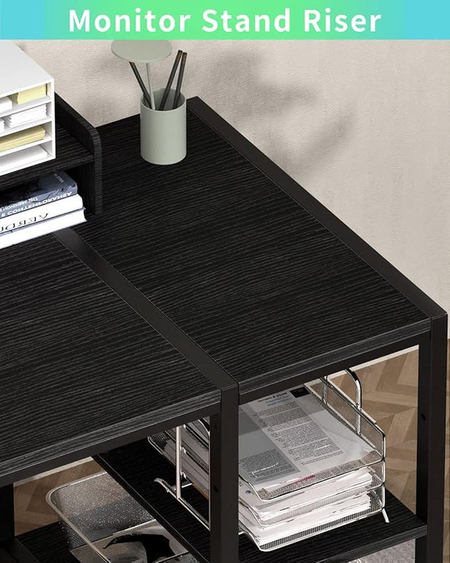 Computer Desk - 47” Gaming Desk, Home Office Desk with Storage, Small Desk with Monitor Stand, Storage Space-Savor, Modern Table, Black. - LeafyLoom