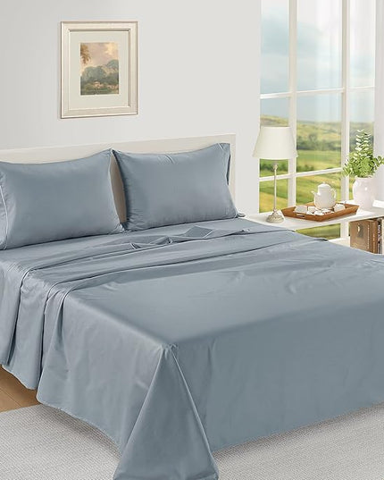 LANE LINEN 100% Egyptian Cotton Twin Sheets Set (3 Pc) – 1000 Thread Count – Sateen Weave - Ultra Soft Twin Bed Sheets – Luxury Hotel Bedding – Twin Size Sheets Set with Deep Pockets – French Blue - LeafyLoom