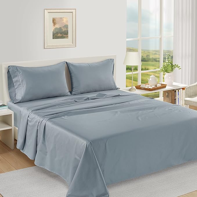 LANE LINEN 100% Egyptian Cotton Twin Sheets Set (3 Pc) – 1000 Thread Count – Sateen Weave - Ultra Soft Twin Bed Sheets – Luxury Hotel Bedding – Twin Size Sheets Set with Deep Pockets – French Blue - LeafyLoom