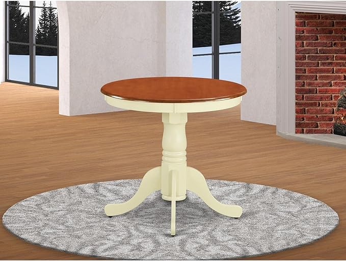 East West Furniture EMT-BMK-TP Eden Dining Table - a Round Wooden Table Top with Pedestal Base, 30x30 Inch, Buttermilk & Cherry - LeafyLoom