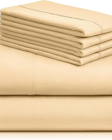 LuxClub 6 PC Full Sheet Set, Breathable Luxury Bed Sheets, Deep Pockets 18" Eco Friendly Wrinkle Free Cooling Bed Sheets Machine Washable Hotel Bedding Silky Soft - Yellow Full - LeafyLoom